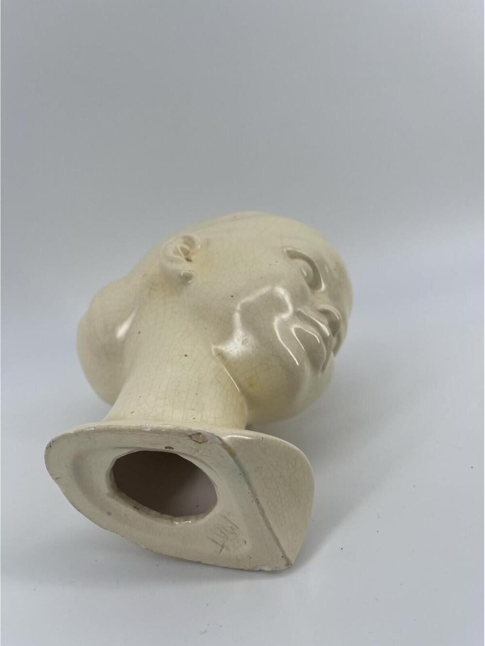 Vintage Ceramic Female Mannequin Head Bust Wig Hat Display Cream Crackle 8” - Picture 5 of 7
